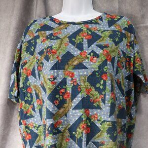 LuLaRoe Irma Women's Blue Floral Print T-Shirt Size XS